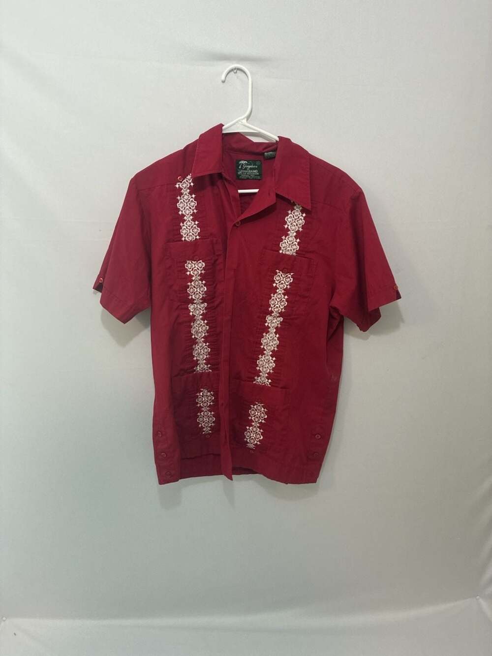 Vintage Haband of Paterson Guayabera Short Sleeve Embroidered Red Shirt